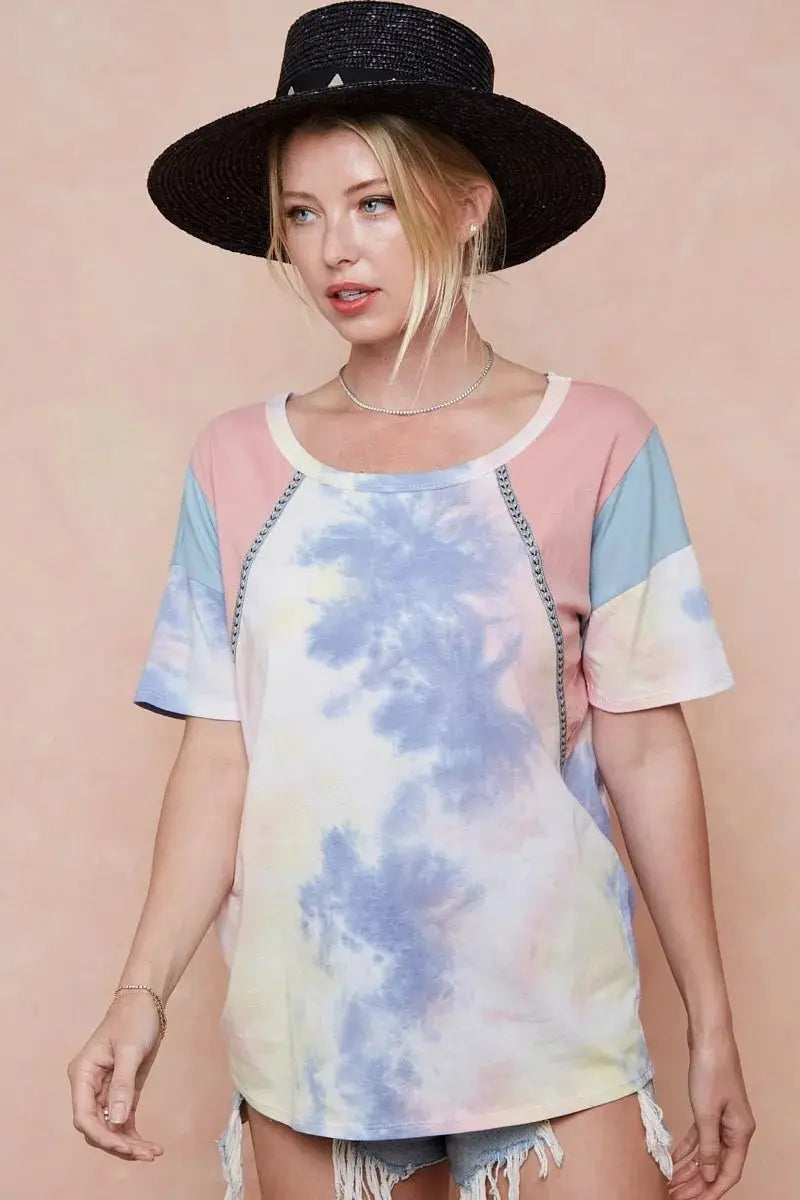 BiBi Tie Dye Printed Cotton Color Block T-Shirt for Women - Love Salve